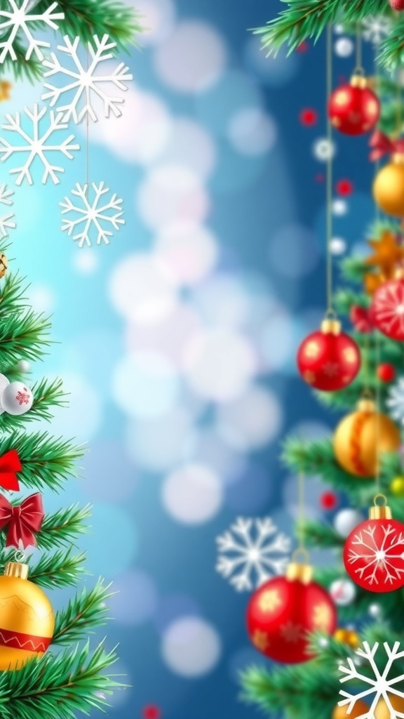 Festive Christmas Background for Editing A colorful Christmas background with snowflakes and ornaments, ideal for editing holiday projects.